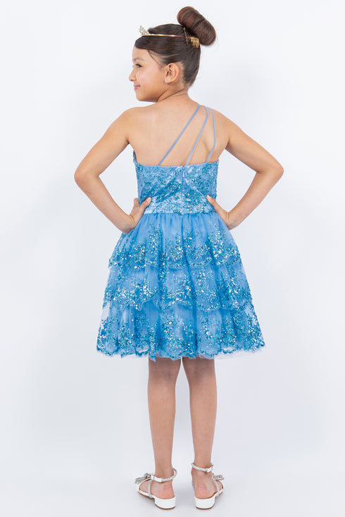 Girls One Shoulder Multi Layered Tulle Dress 4-16